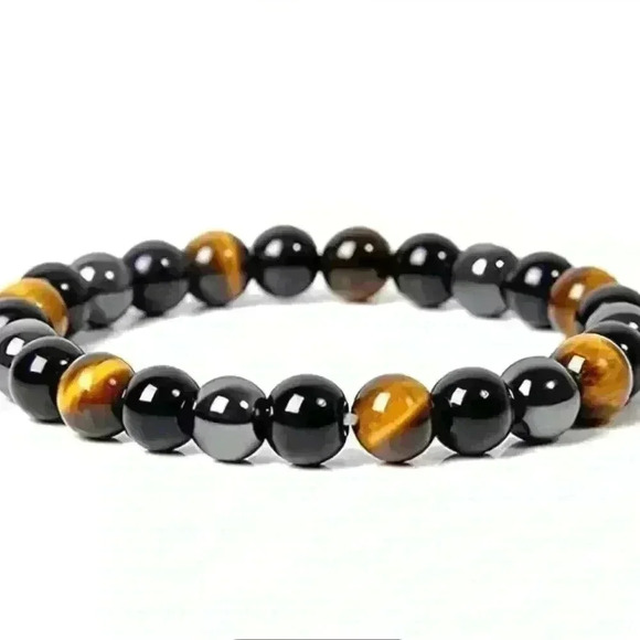 Natural Hematite Bracelet & Yellow Tiger Eye Beaded Bracelet - Picture 1 of 9